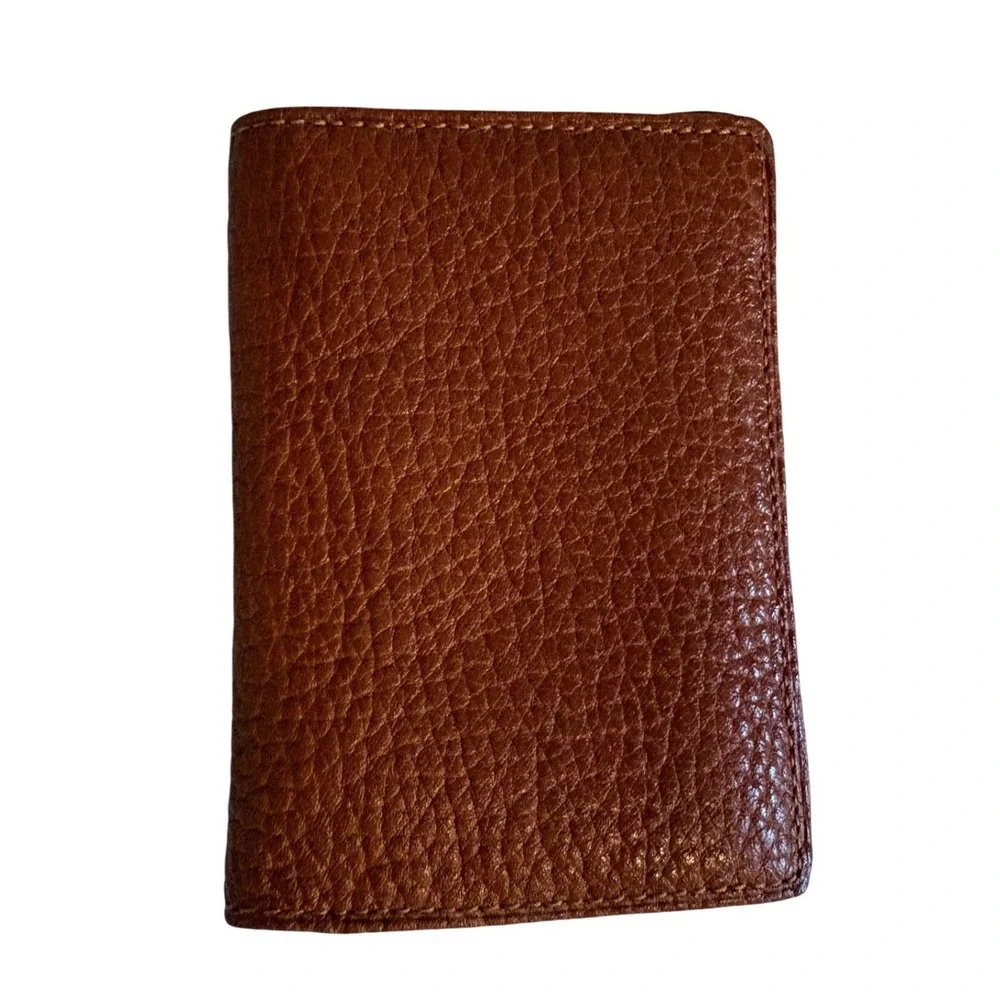 90s Polo Ralph Lauren Mens Pebbled Leather Bifold Card Case Wallet Cognac Brown‎